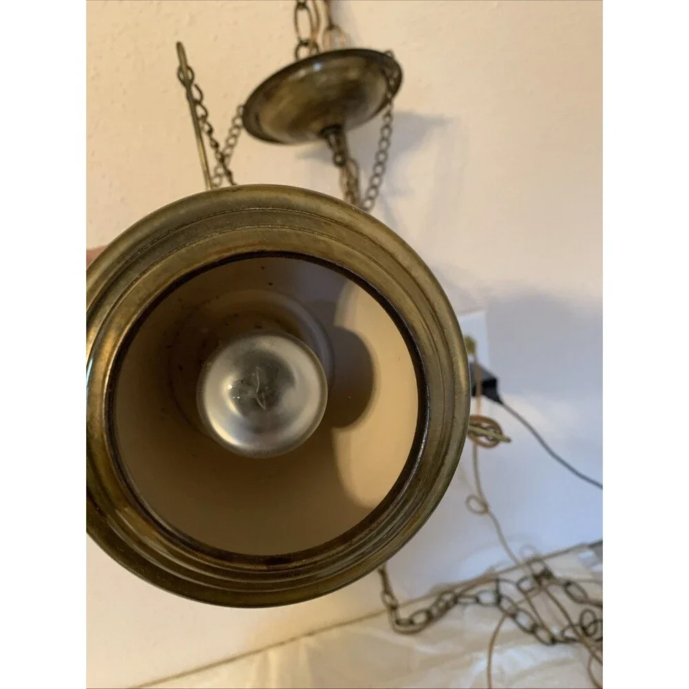 Vintage Hurricane Swag Lamp Floral Milk Glass Country Cottage Portable Hanging